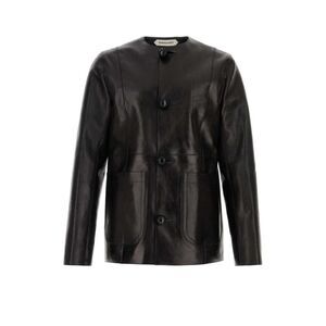 NAMACHEKO Men's Button-Up Leather Jacket Men BLACK Outerwear